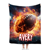 Custom Football Name Blanket โ Personalized Flaming Football Wall Art โ Gift for Football Fans